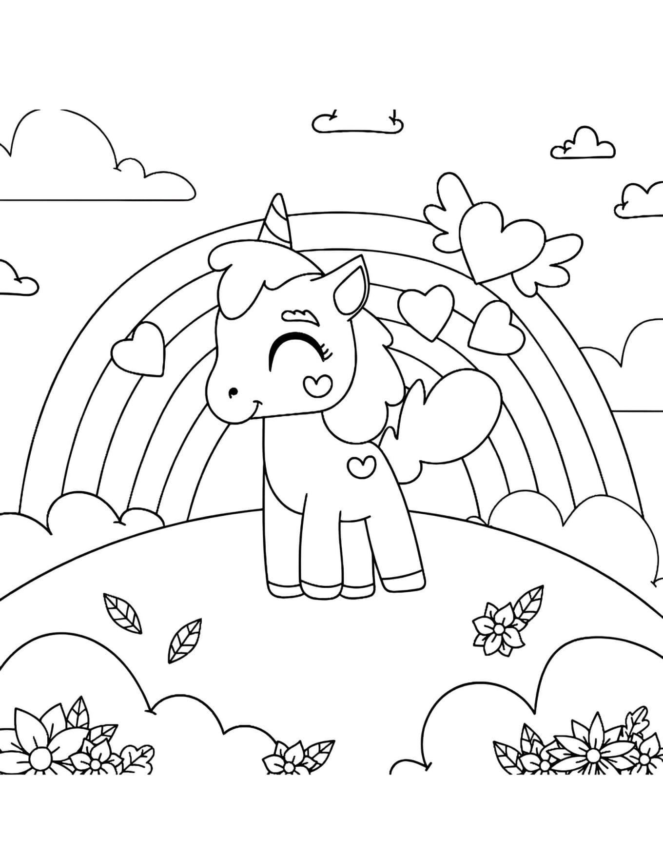 Unicórnio Arco-íris Desenho Para Colorir Infantil - Imprimir PDF