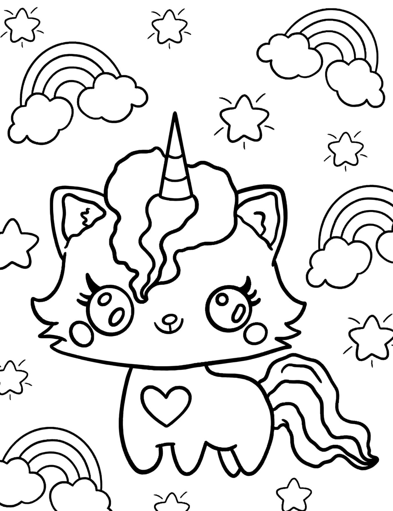 Unicórnio Arco-íris Para Colorir e Pintar Imprimir PDF
