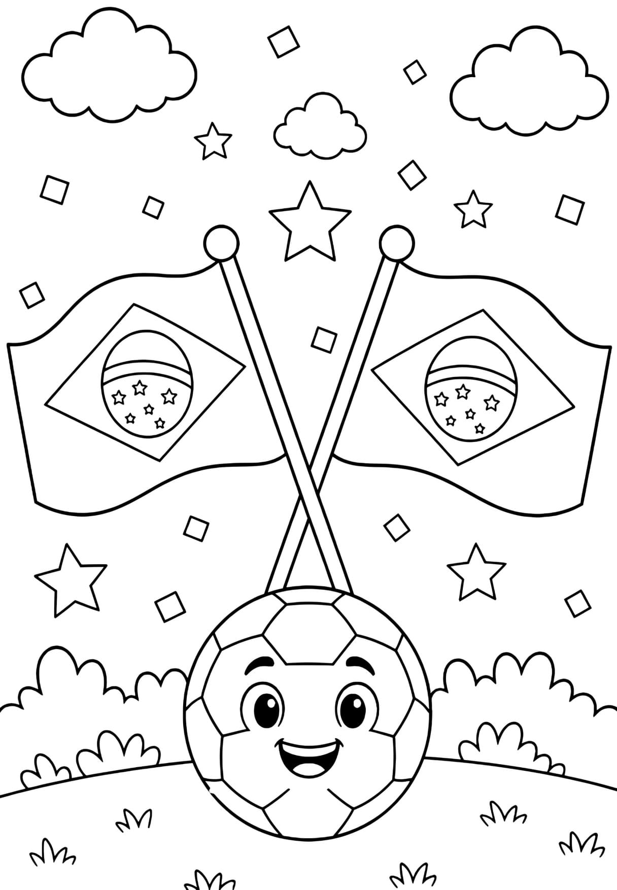 Futebol Bandeira do Brasil Para Colorir Imprimir PDF