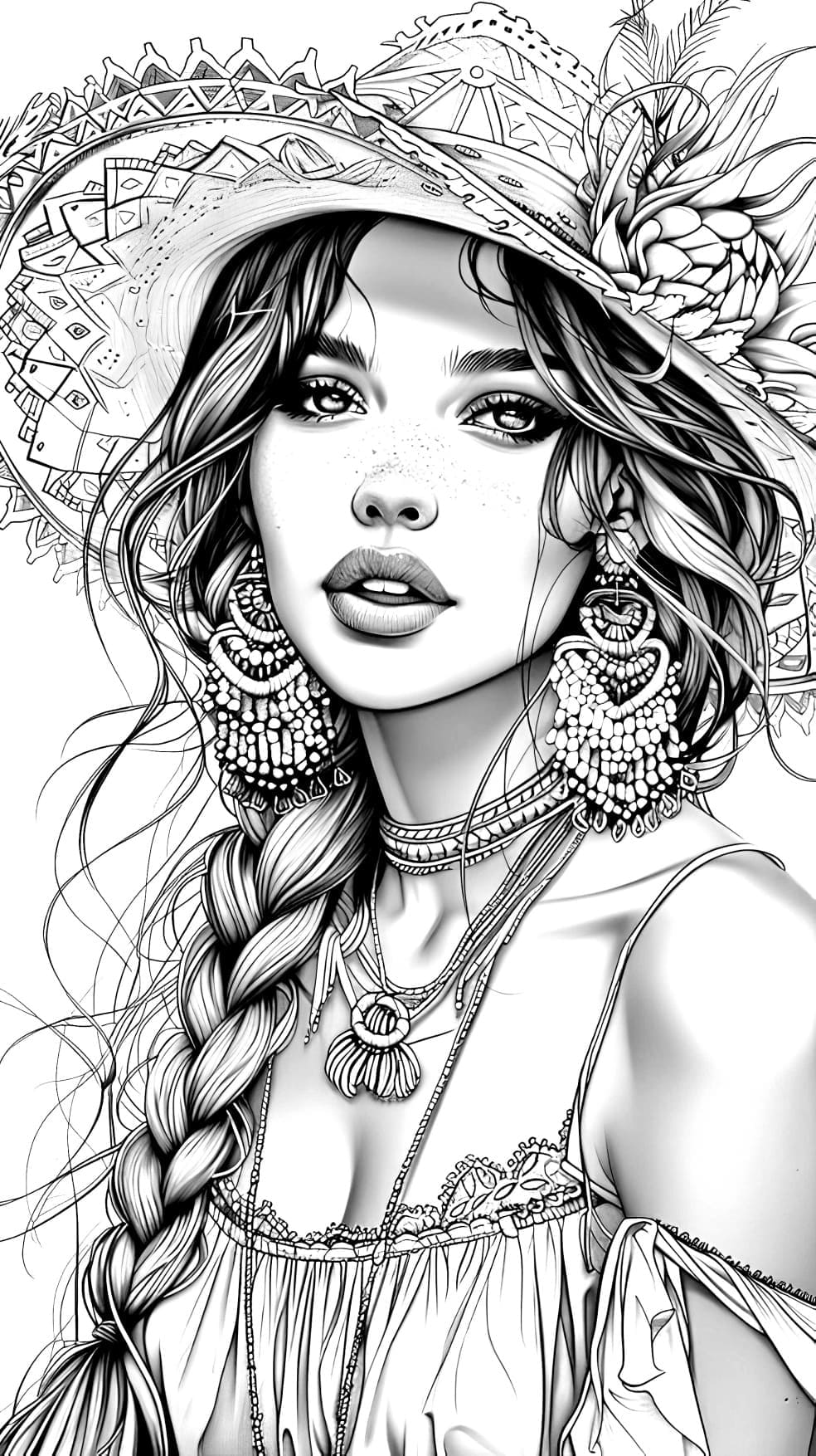 Desenho Busto Linda Mulher Para Colorir Imprimir PDF