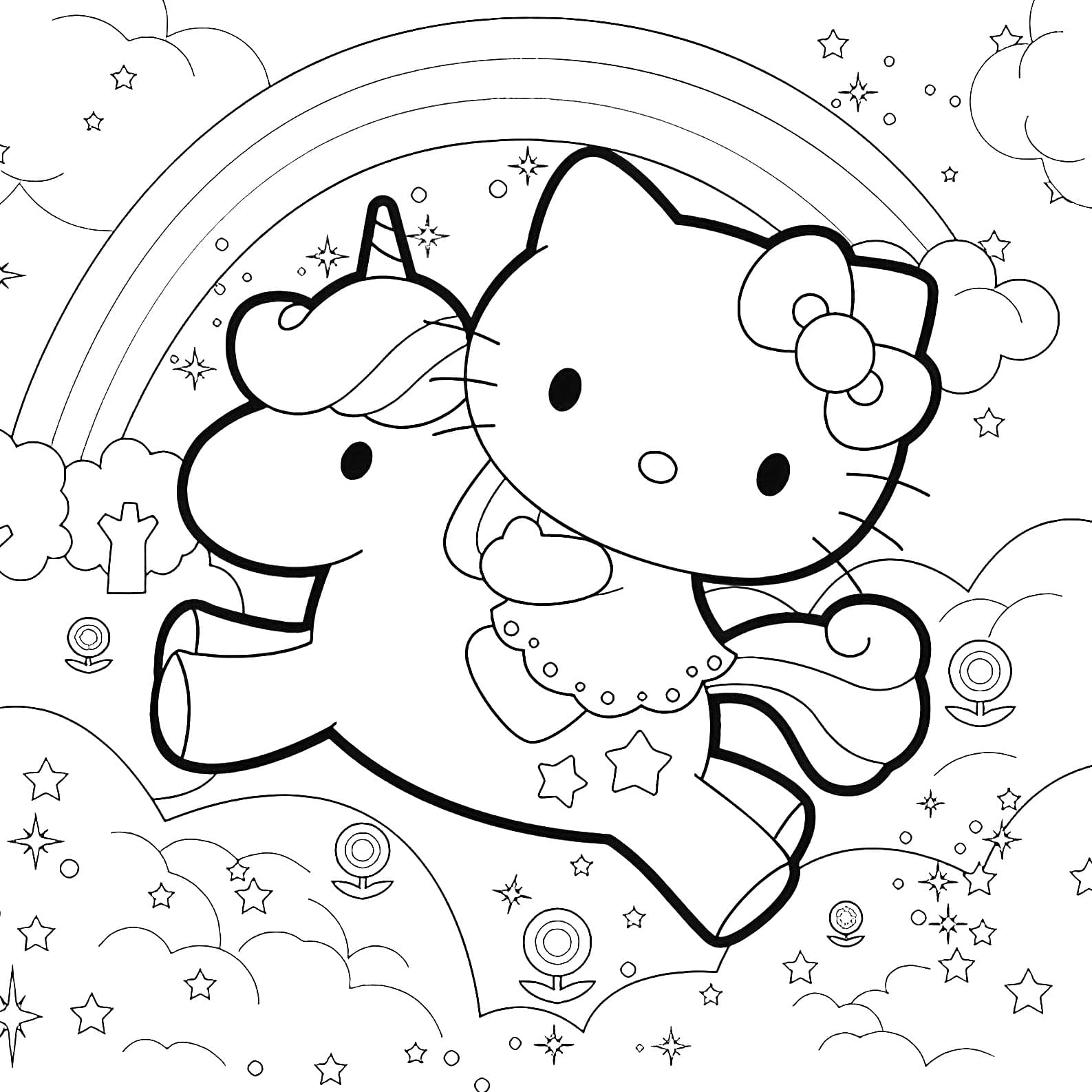 Desenho Hello Kitty Unicórnio Para Colorir e Imprimir PDF