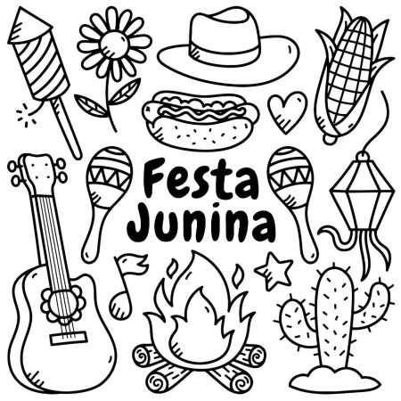 Desenho de Festa Junina Para Colorir e Pintar Imprimir PDF