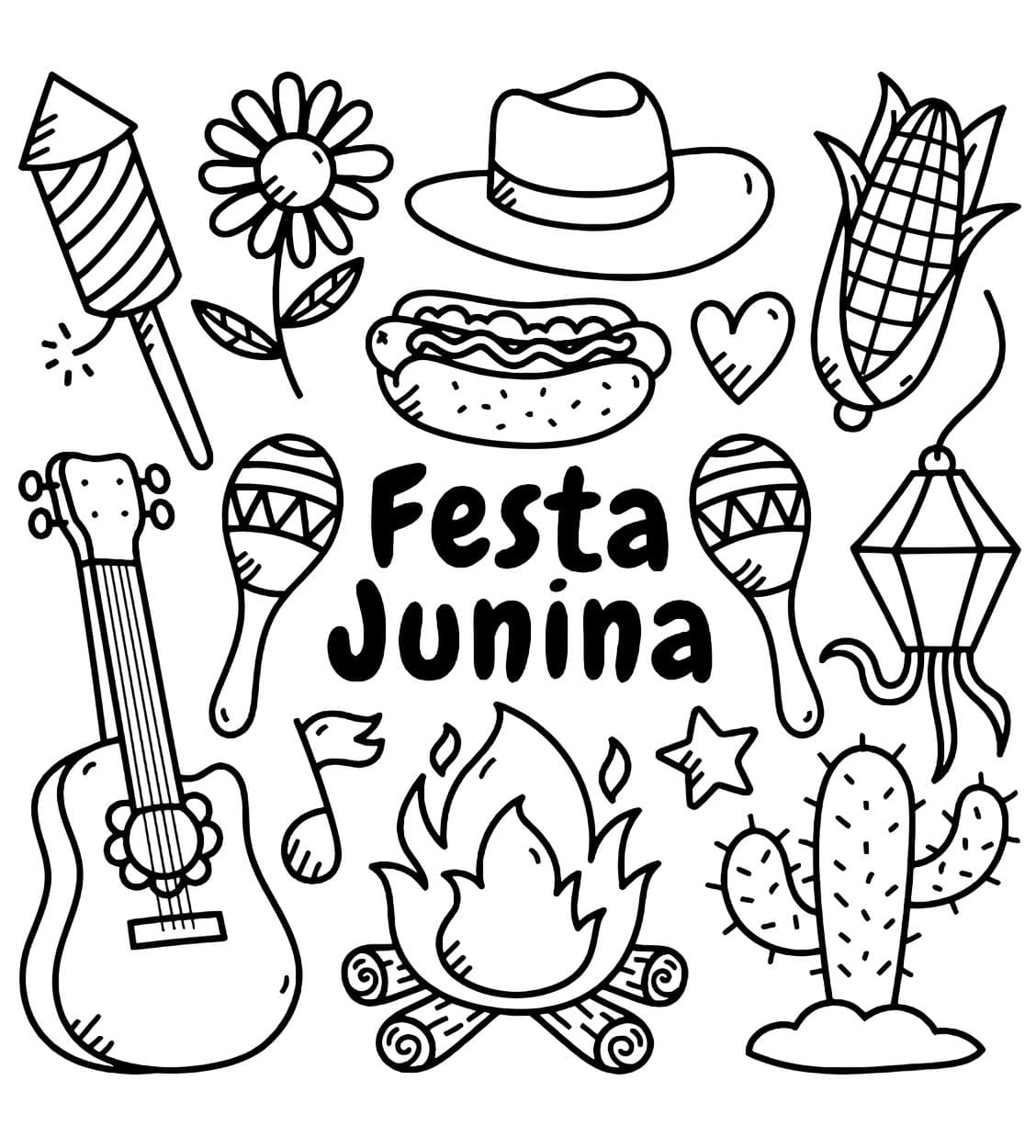 Desenho de Festa Junina Para Colorir e Pintar Imprimir PDF