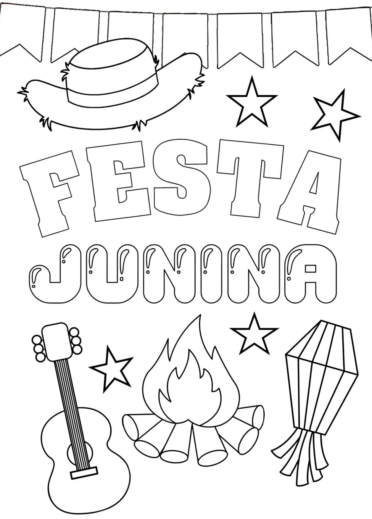 Desenho de Festa Junina Para Colorir e Pintar Imprimir PDF