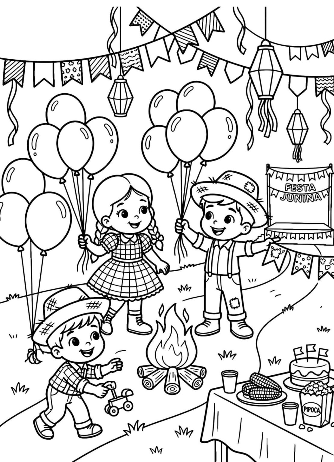 Desenho de Festa Junina Para Colorir e Pintar Imprimir PDF