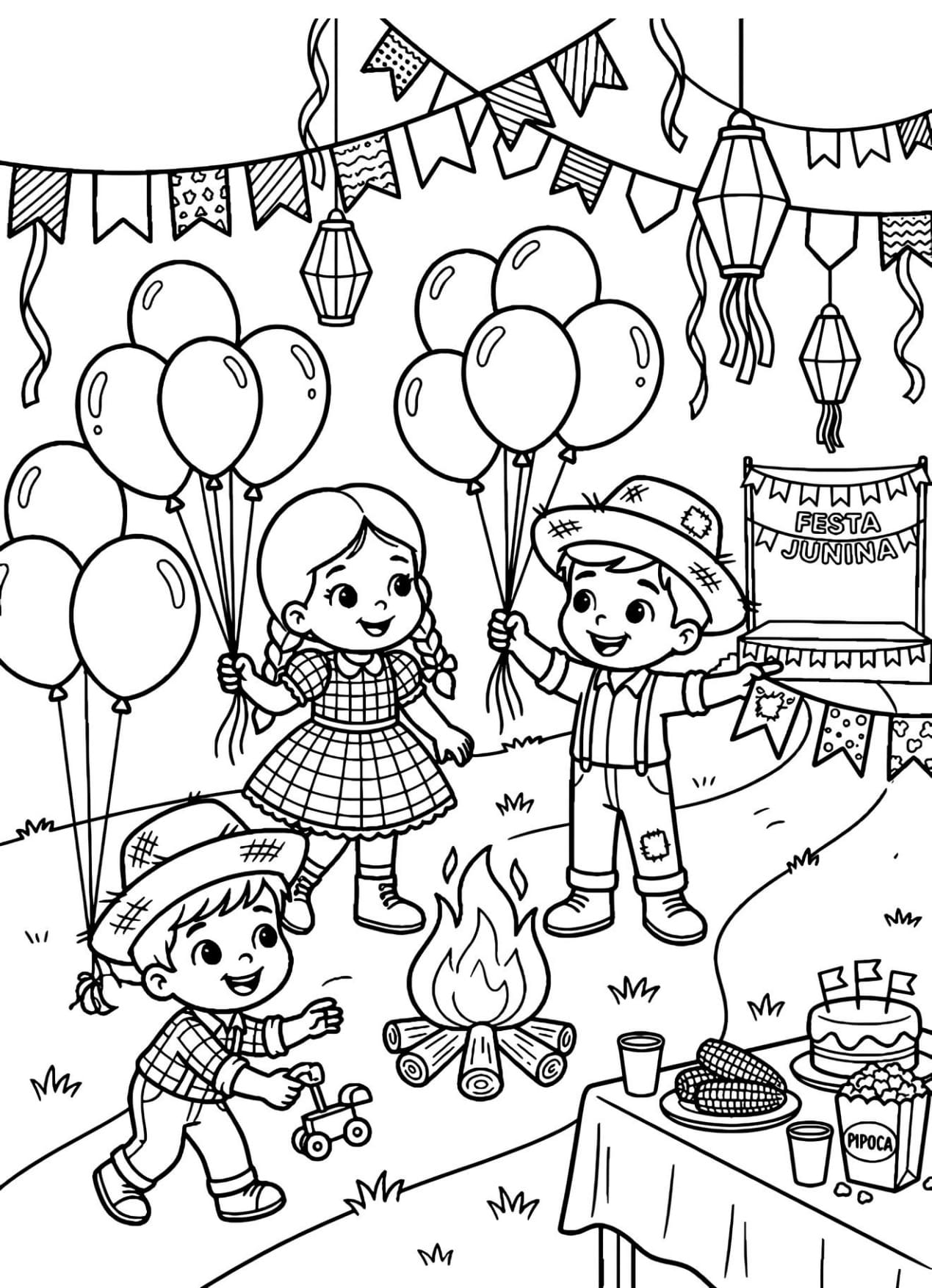 Desenho de Festa Junina Para Colorir e Pintar Imprimir PDF