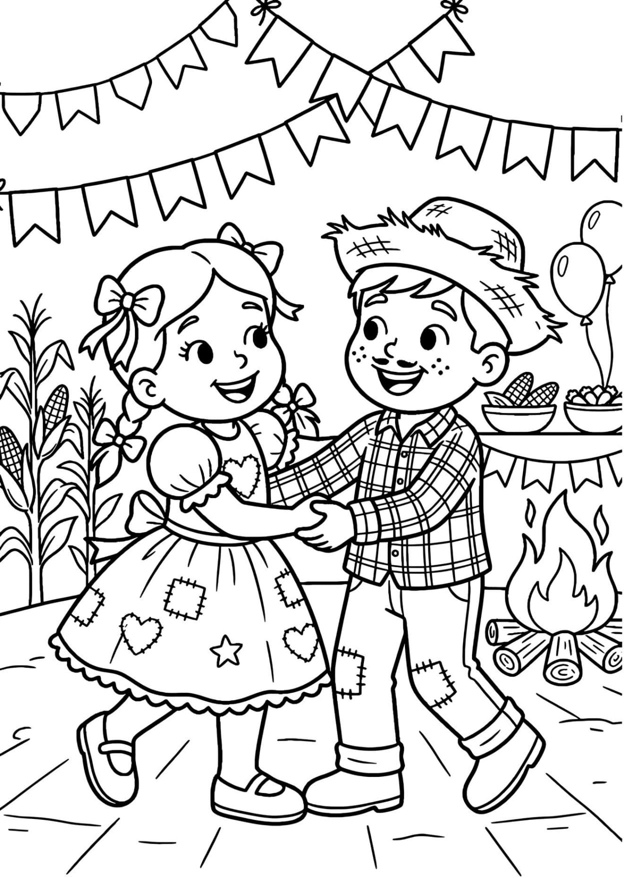 Desenho de Festa Junina Para Colorir e Pintar Imprimir PDF