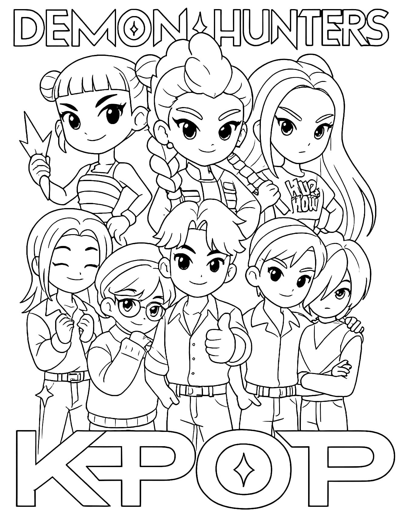 Guerreiras do Kpop e Saja Boys Para Colorir Imprimir PDF
