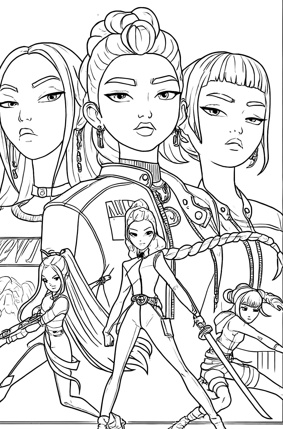 Guerreiras do Kpop Para Colorir Imprimir: Rumi, Mira e Zoey