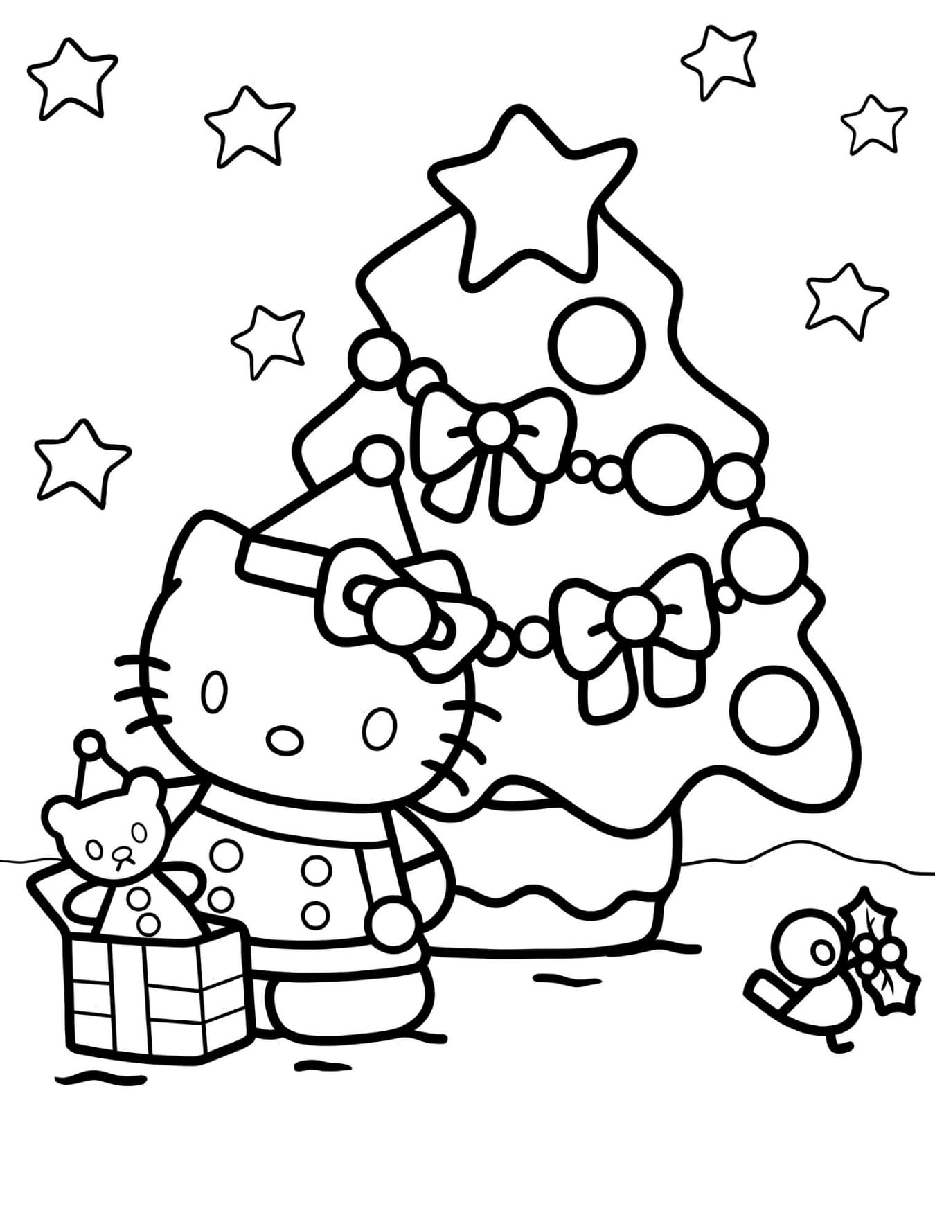 Desenho Hello Kitty Natal Para Colorir e Imprimir PDF