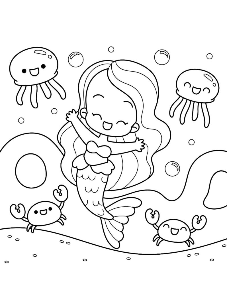 Sereia Kawaii Desenho Para Imprimir e Colorir PDF