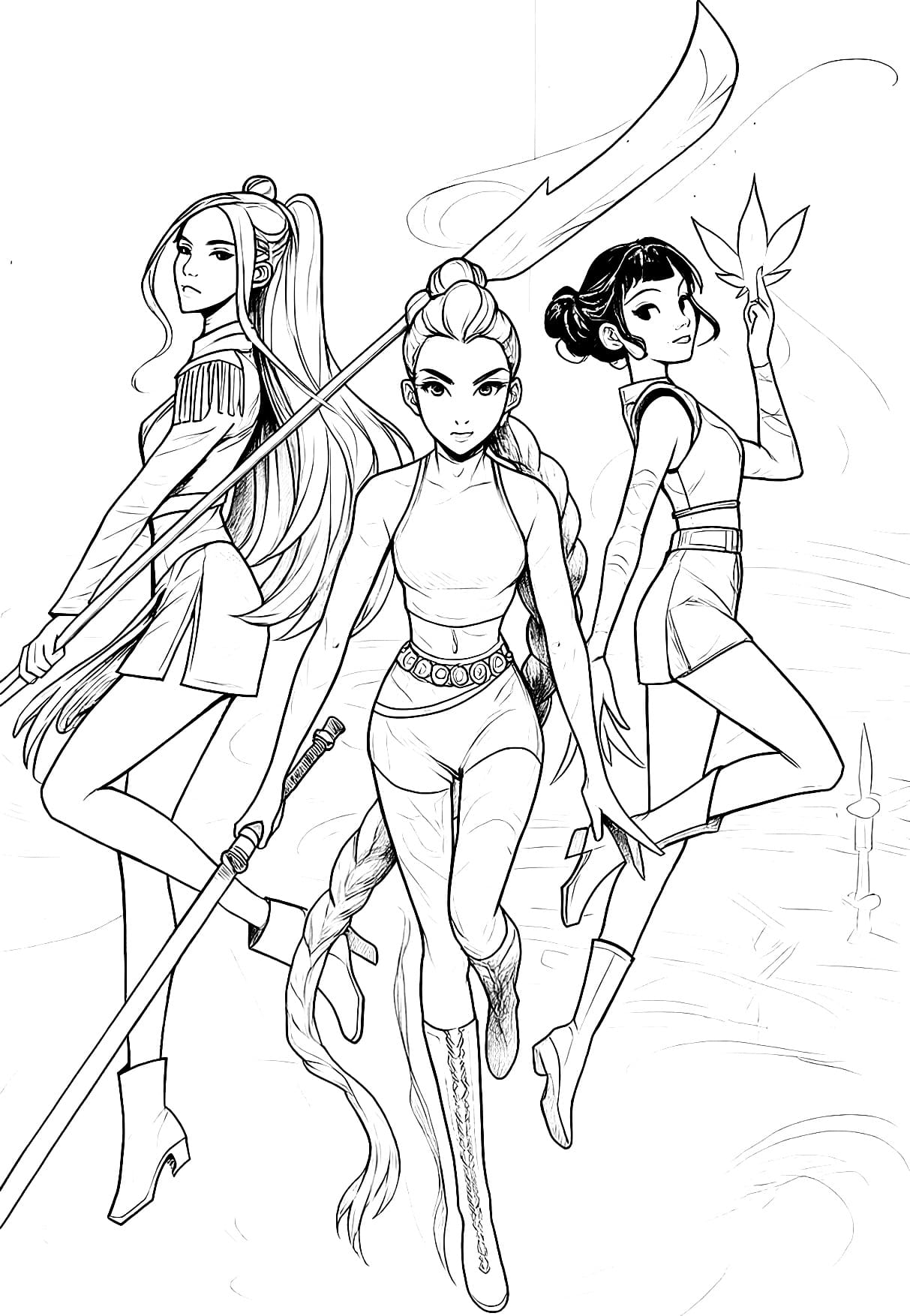 Guerreiras do Kpop Para Colorir Imprimir: Rumi, Mira e Zoey