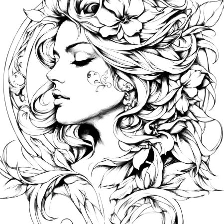 Mulher Tattoo Floral Para Colorir Imprimir PDF
