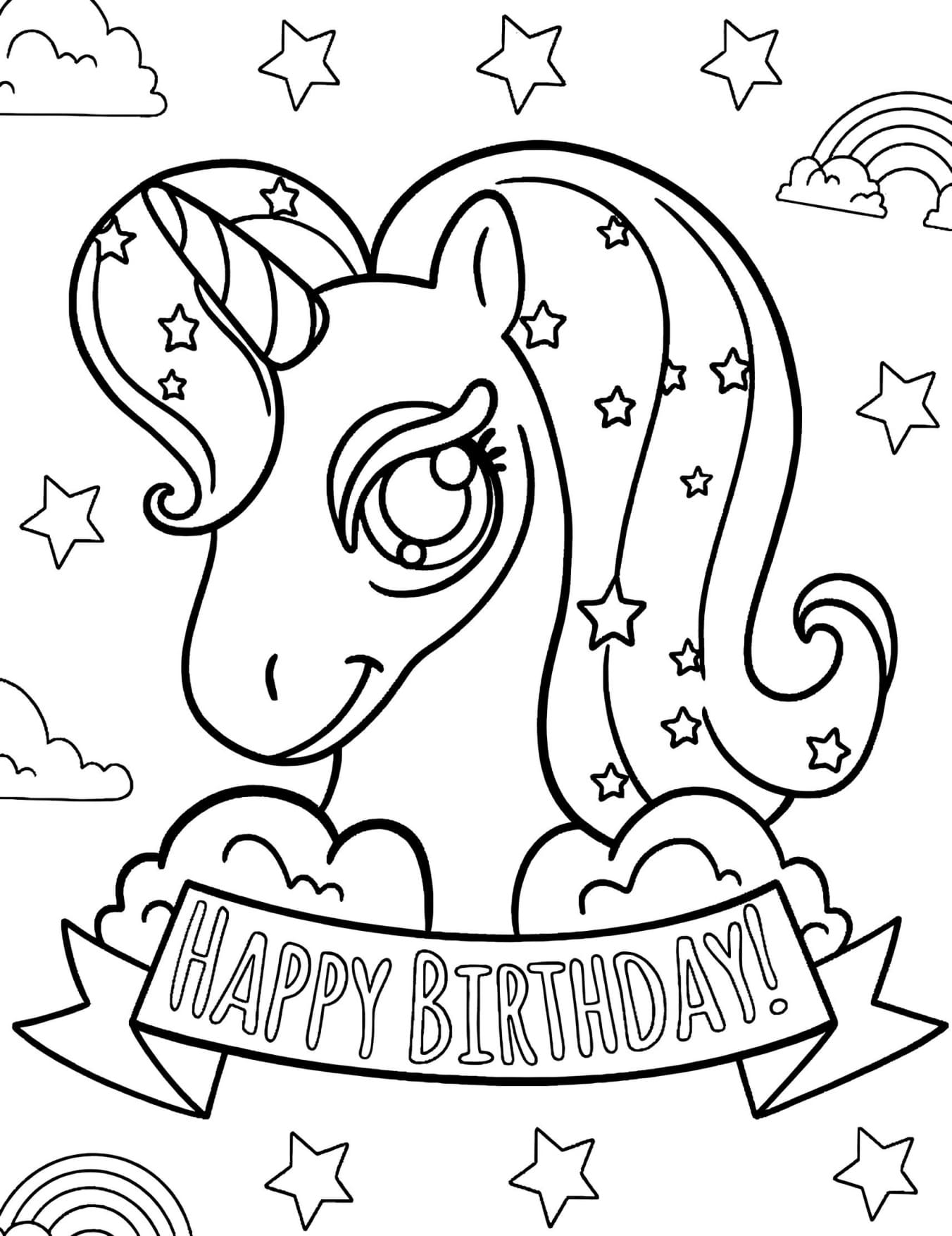 Desenho de Unicórnio Para Colorir e Pintar Imprimir PDF