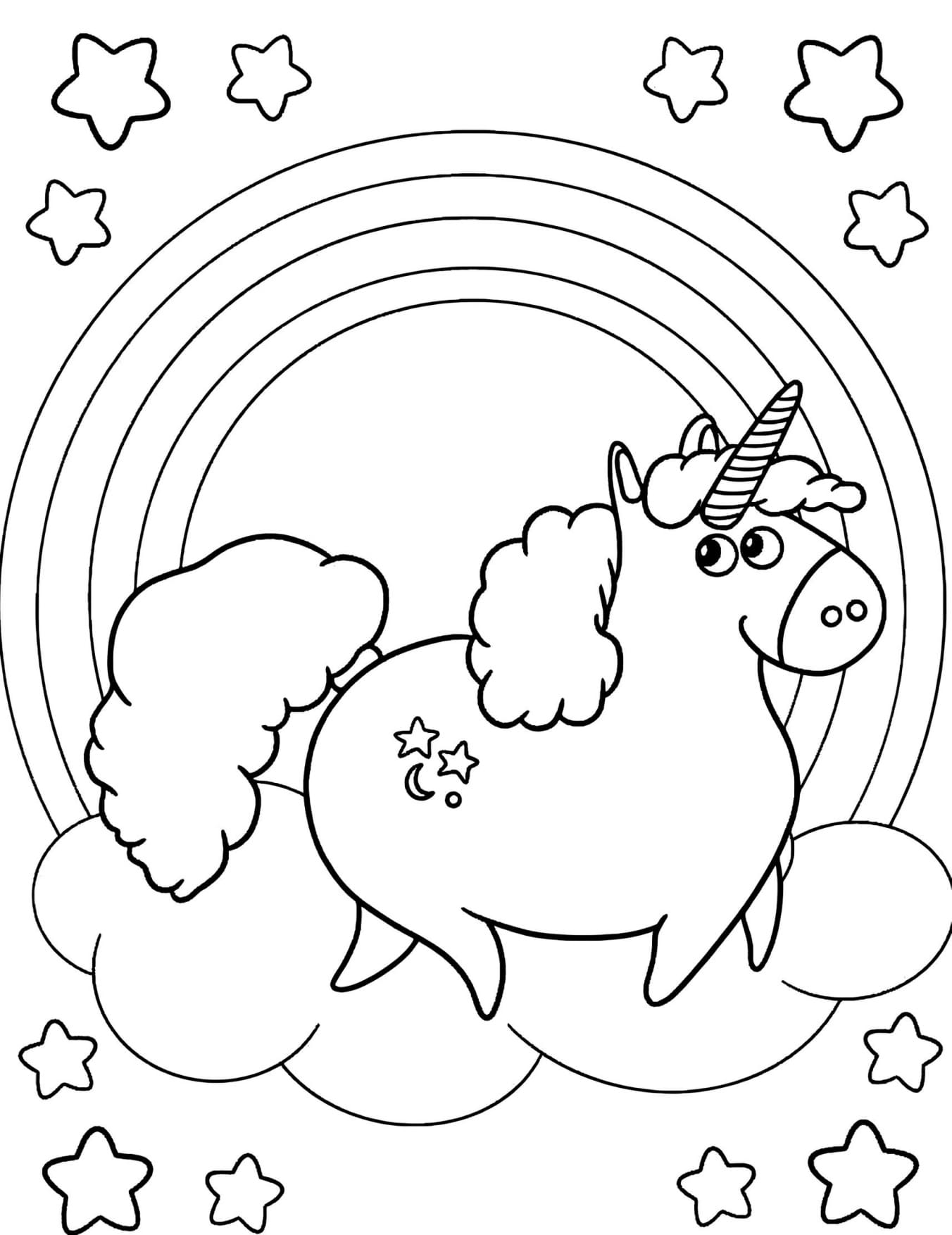 Unicórnio Arco-íris Para Colorir e Pintar Imprimir PDF