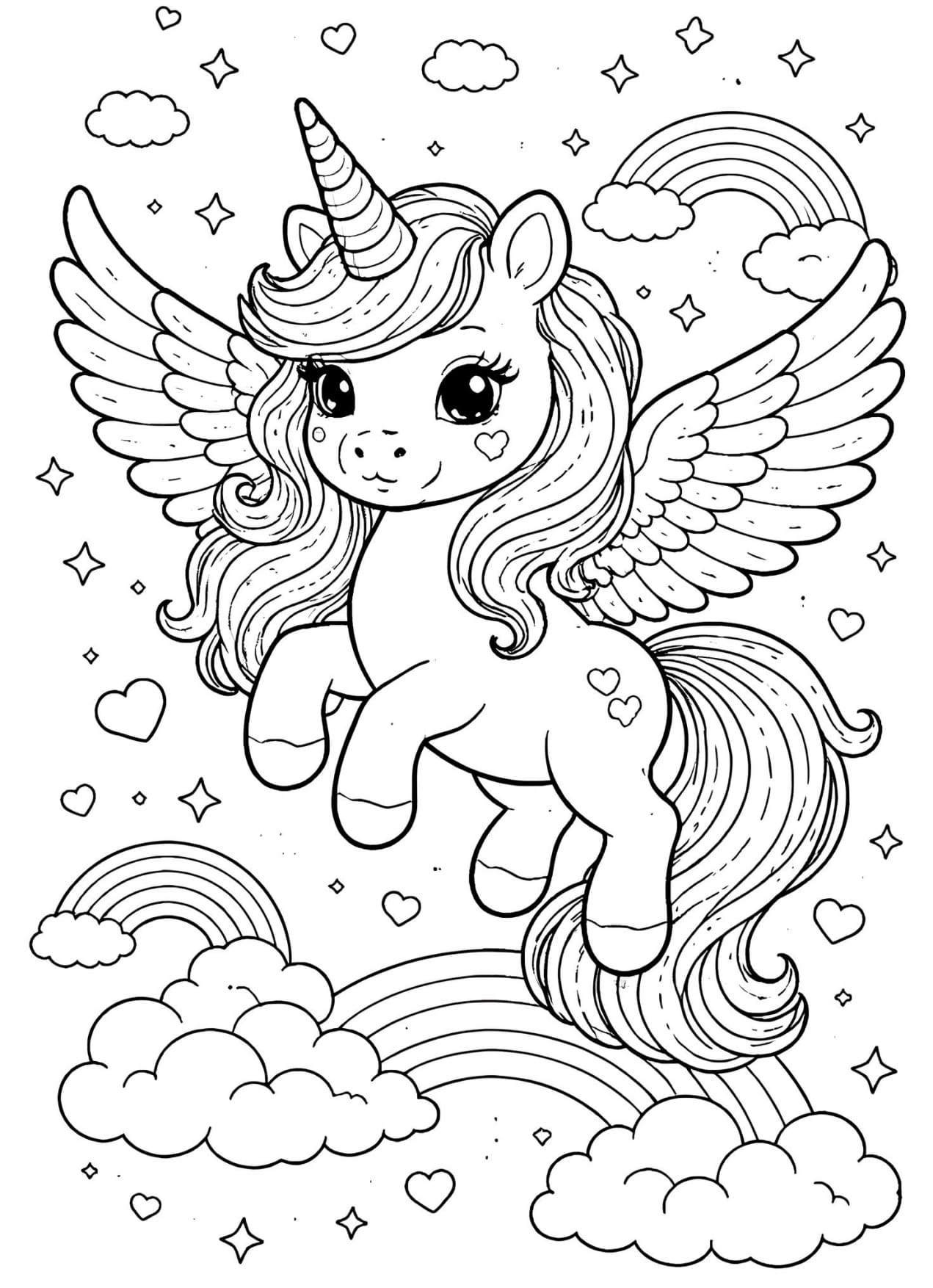 Desenho de Unicórnio Para Colorir e Pintar Imprimir PDF