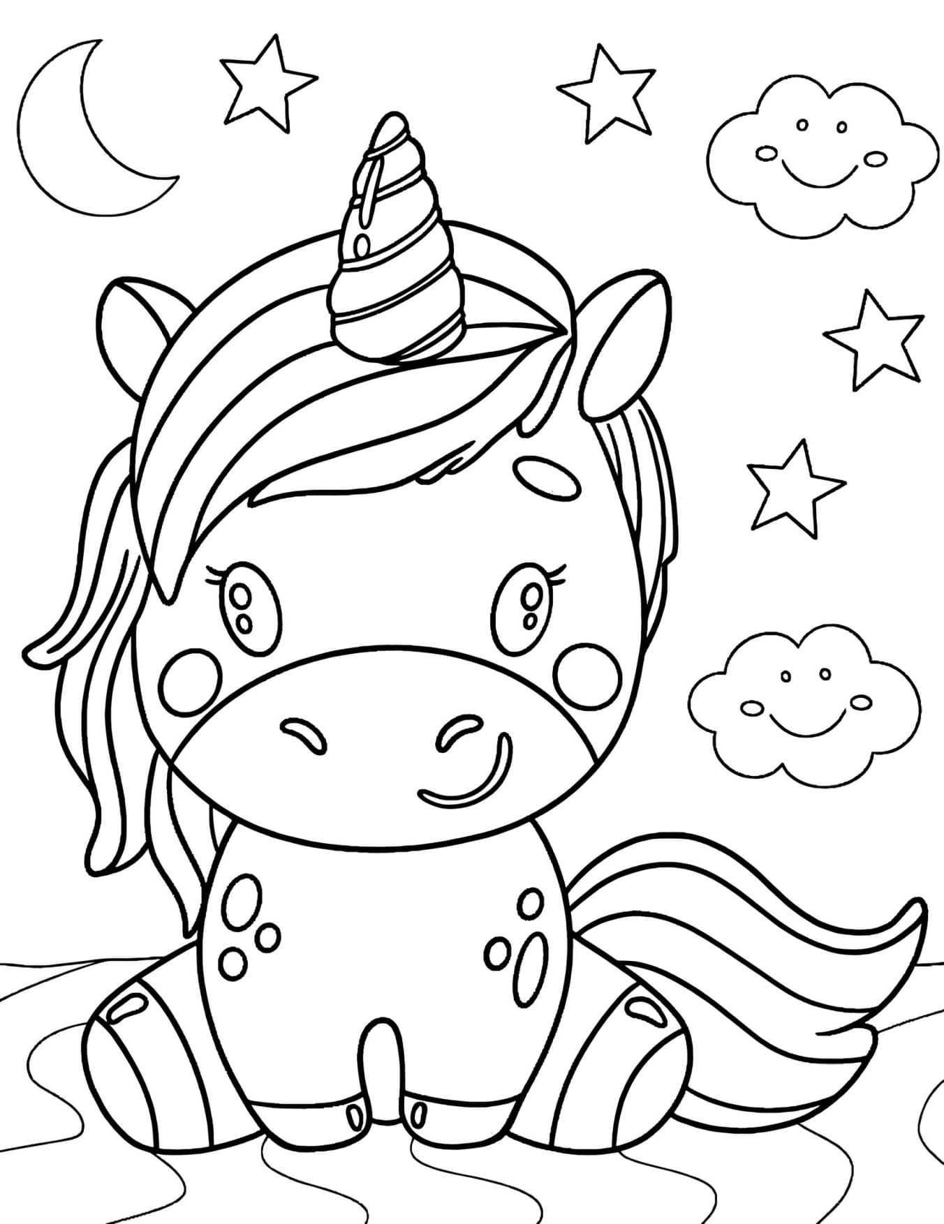 Bebê Unicórnio Para Colorir e Pintar Imprimir PDF