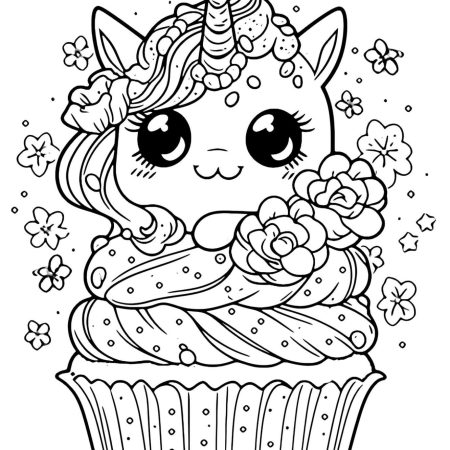 Unicórnio Kawaii Cupcake Para Colorir Imprimir PDF