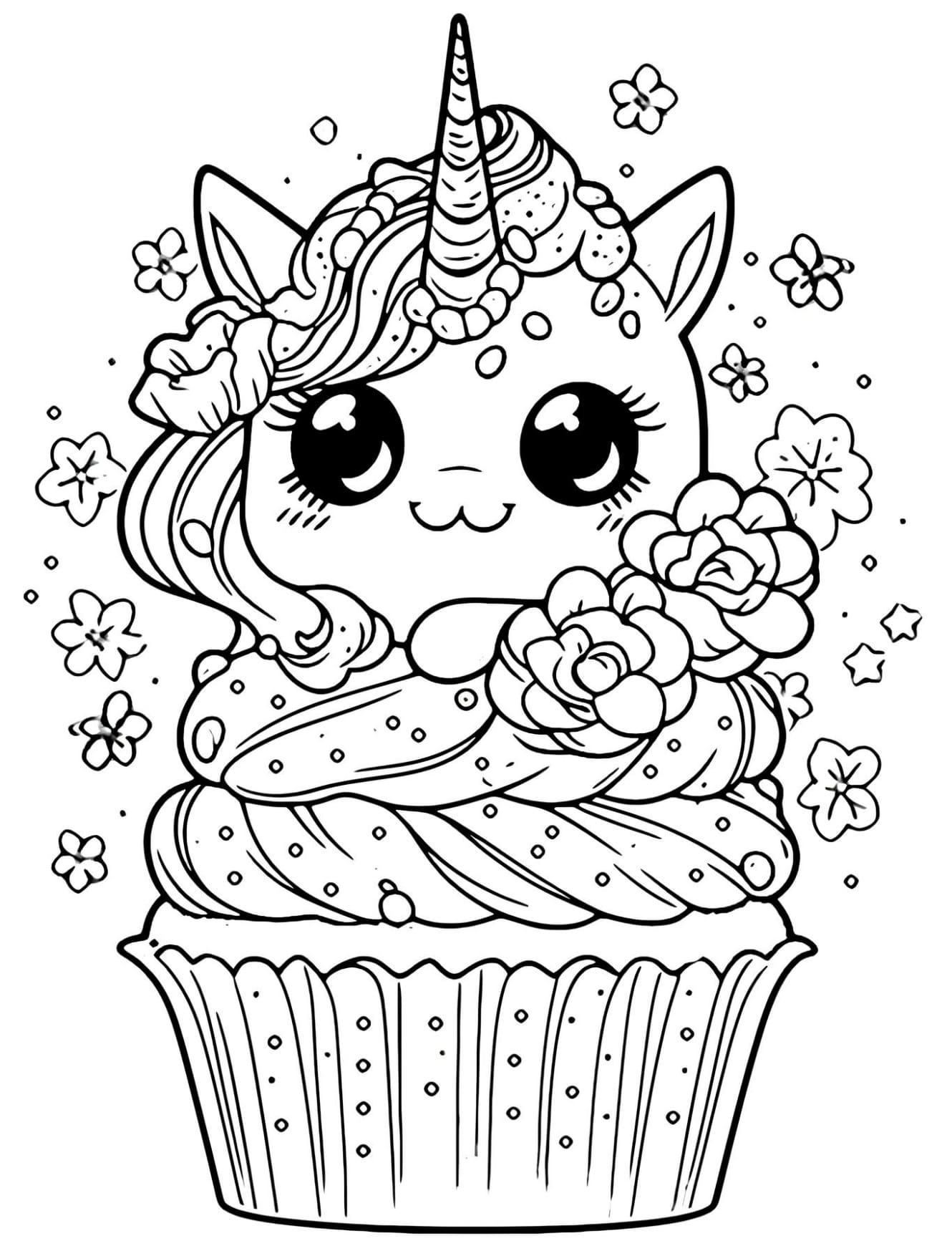 Unicórnio Kawaii Cupcake Para Colorir Imprimir PDF
