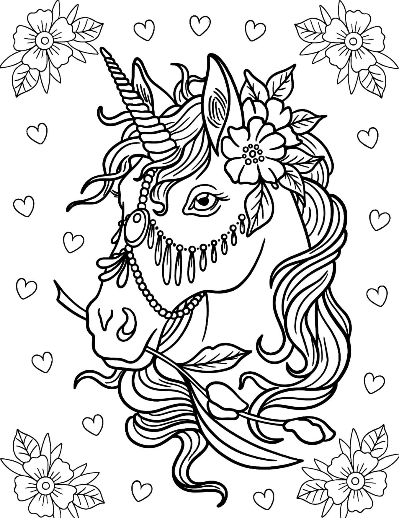Lindo Unicórnio Floral Para Colorir Imprimir PDF