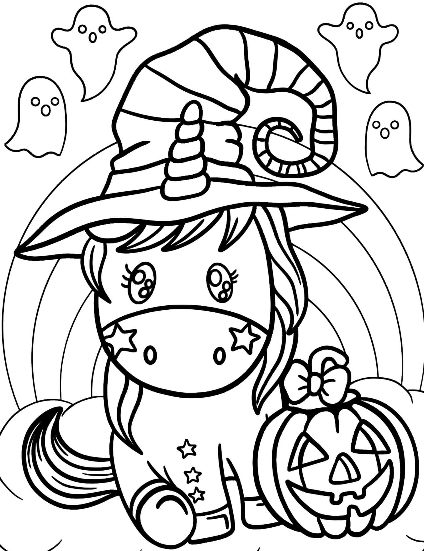 Unicórnio de Halloween Para Colorir Imprimir PDF