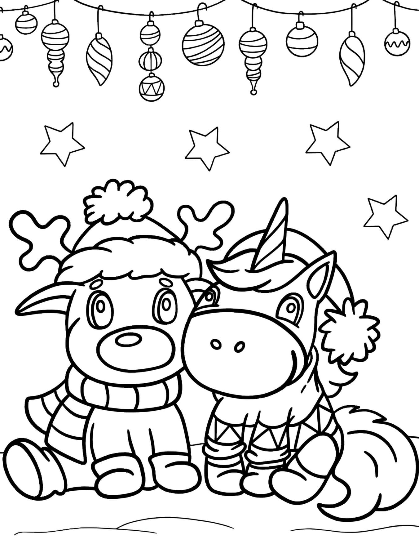 Unicórnio de Natal Para Colorir Imprimir PDF