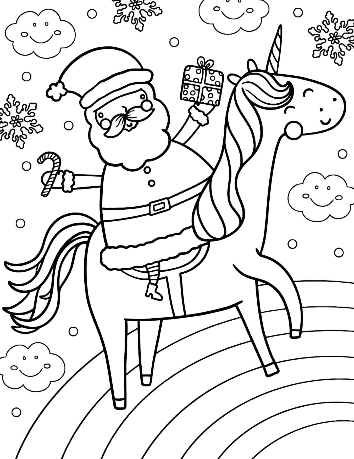 Unicórnio de Natal Para Colorir Imprimir PDF