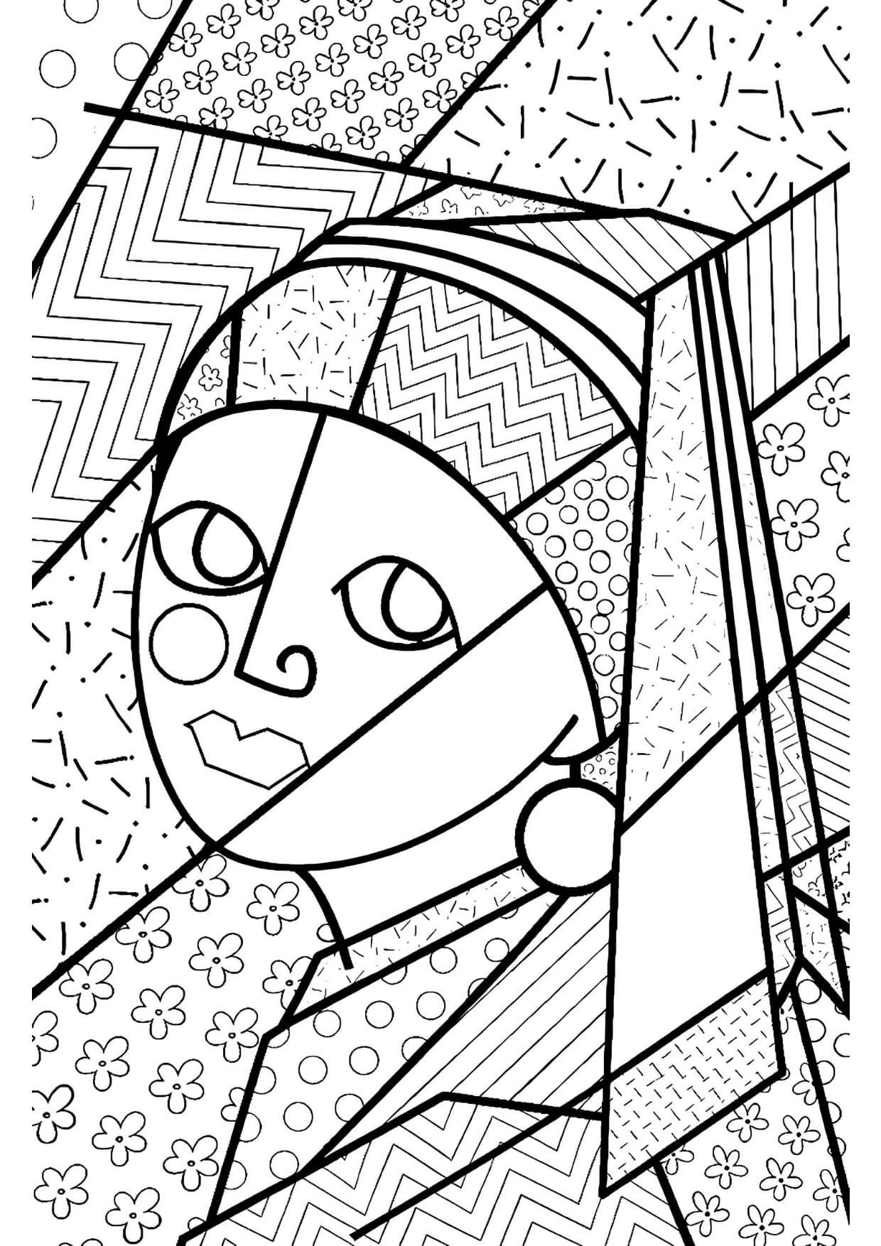 Moça do Brinco de Perola Para Colorir e Pintar Imprimir PDF
