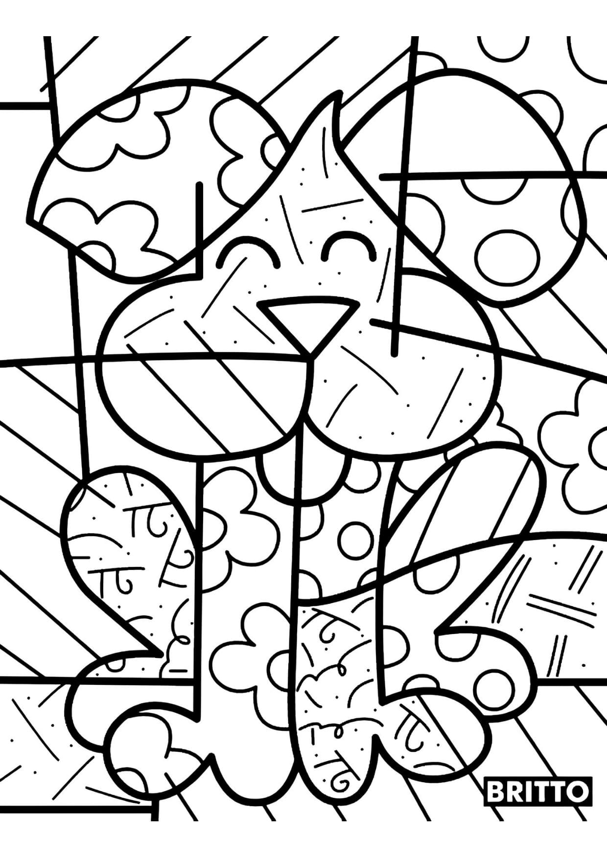 Arte de Romero Britto Para Colorir e Pintar Imprimir PDF