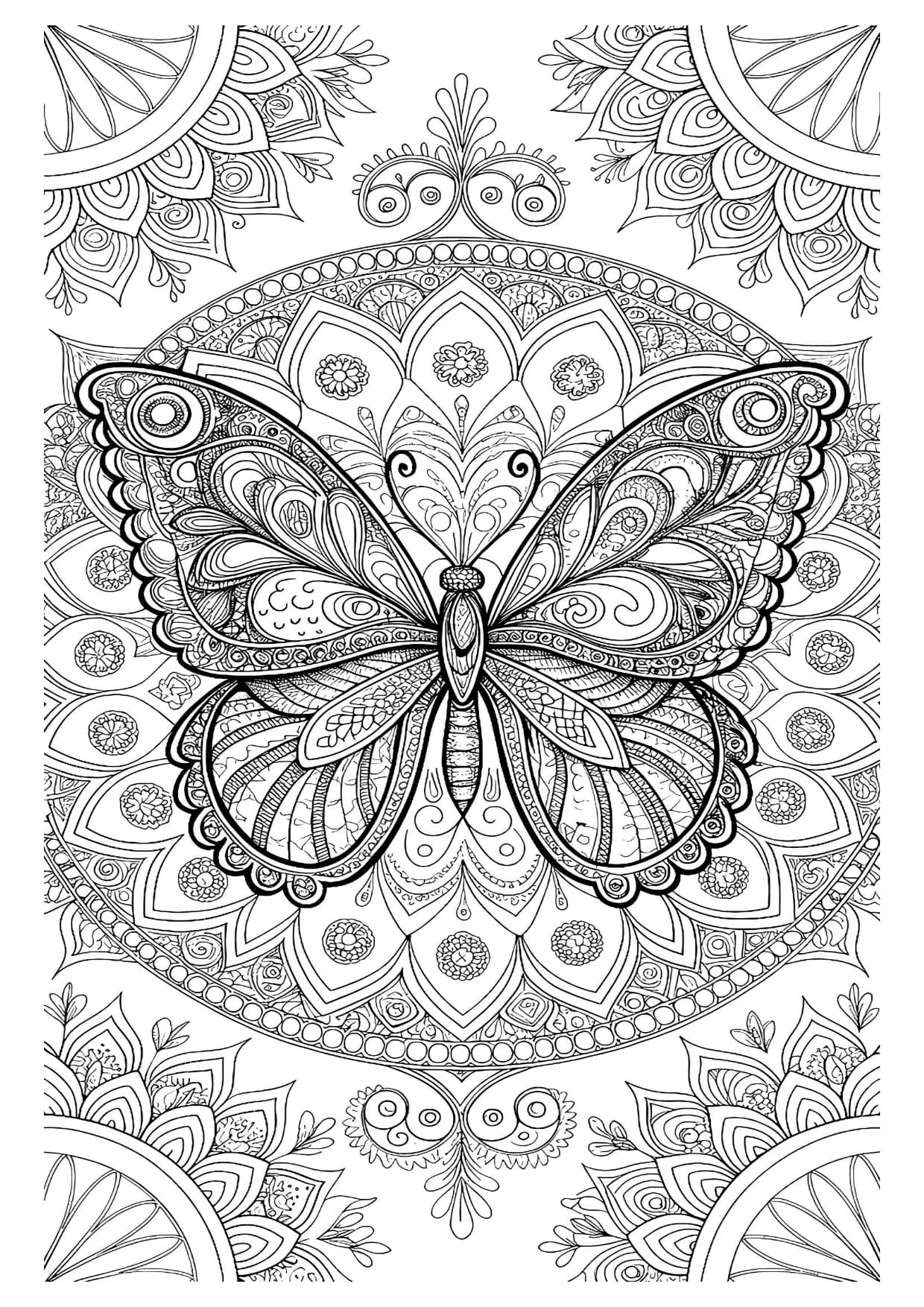 Borboleta Mandala Animal Para Colorir e Imprimir PDF Grátis