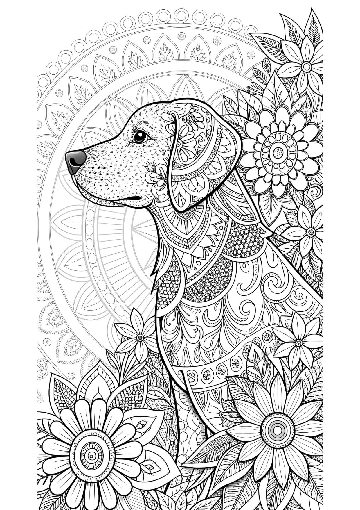 Cachorro Mandala Animal Para Colorir e Imprimir PDF Grátis