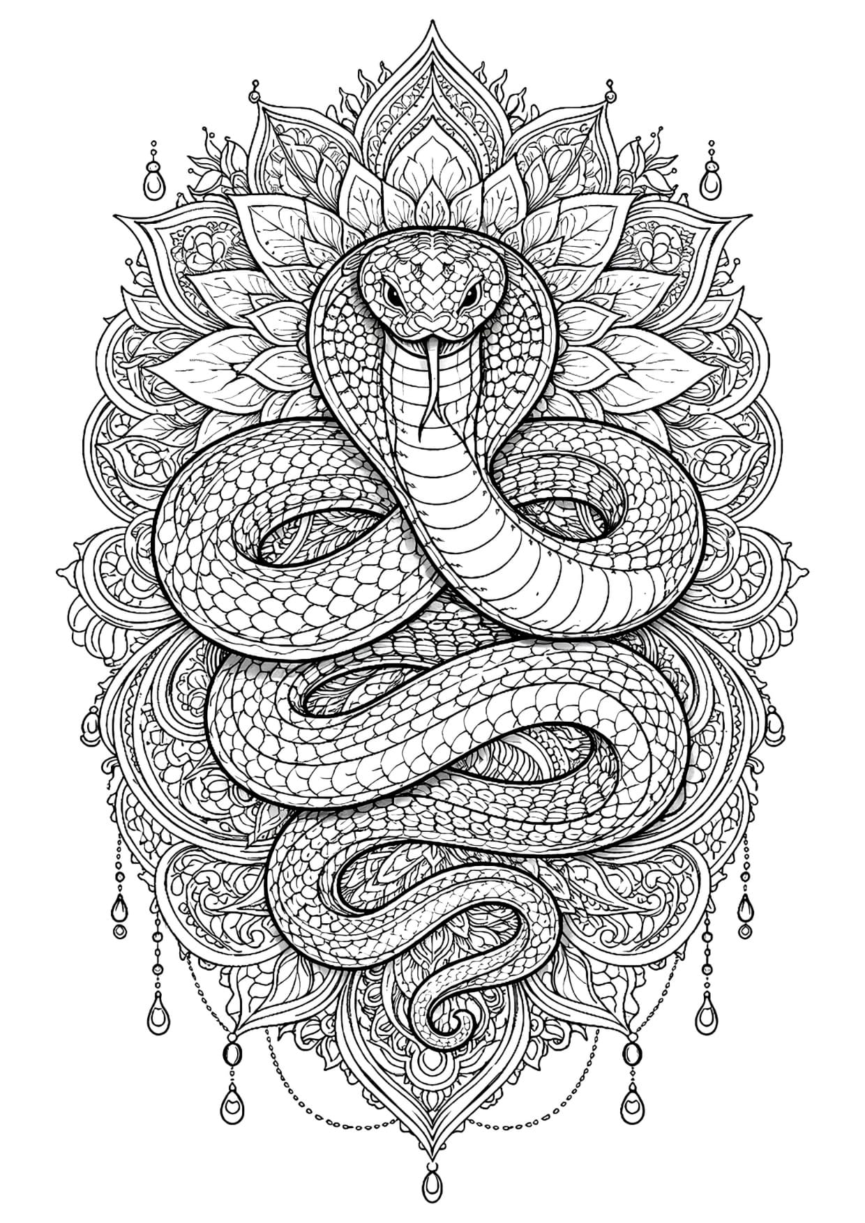 Cobra Mandala Animal Para Colorir e Imprimir PDF Grátis