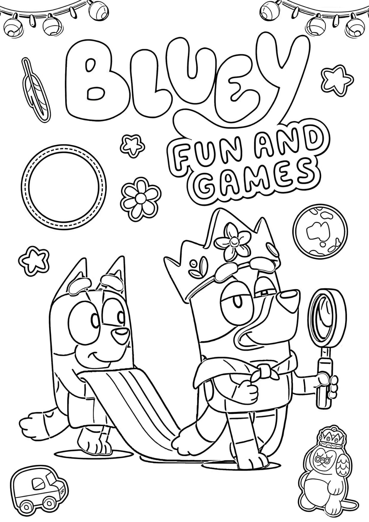 Desenho Bluey e Bingo Para Colorir e Pintar Imprimir PDF