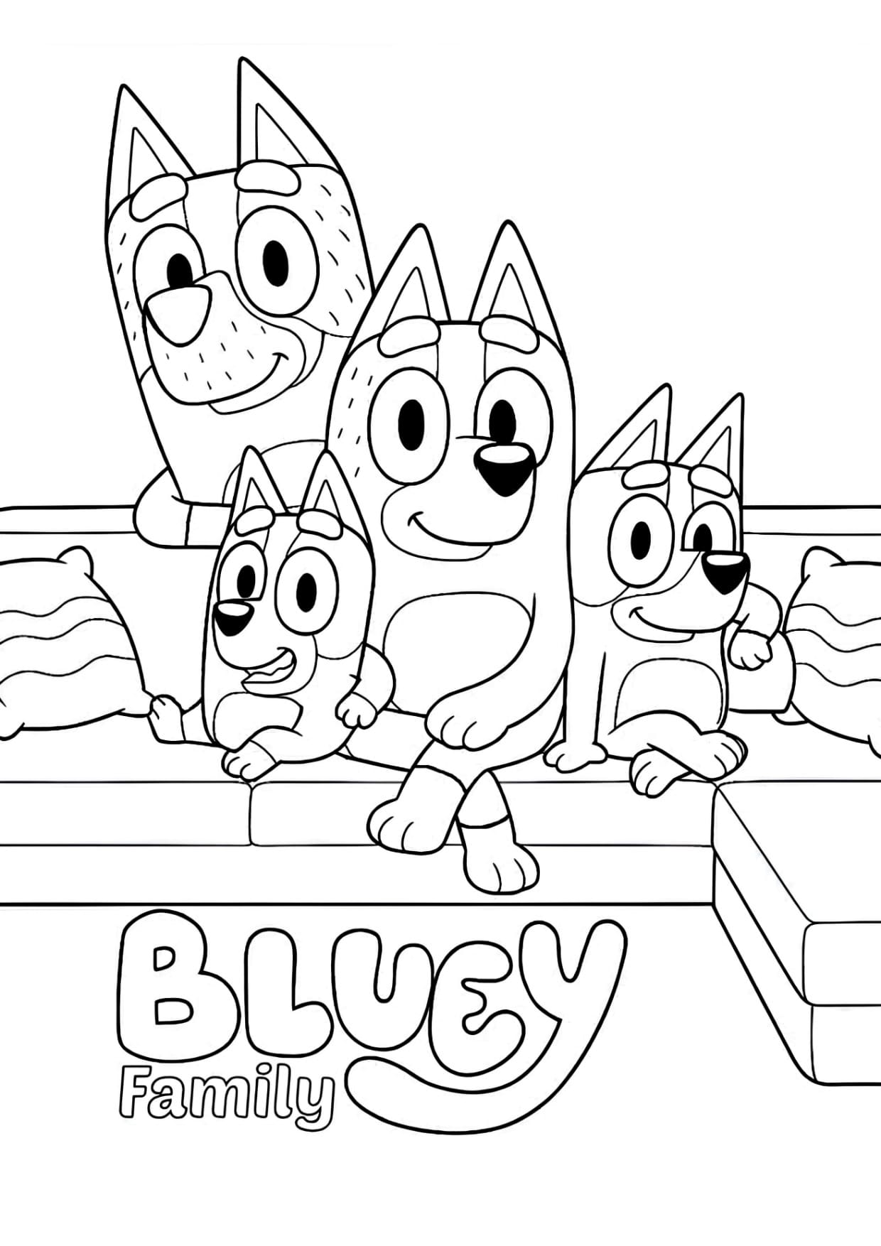 Desenho Bluey e Família Para Colorir e Pintar Imprimir PDF