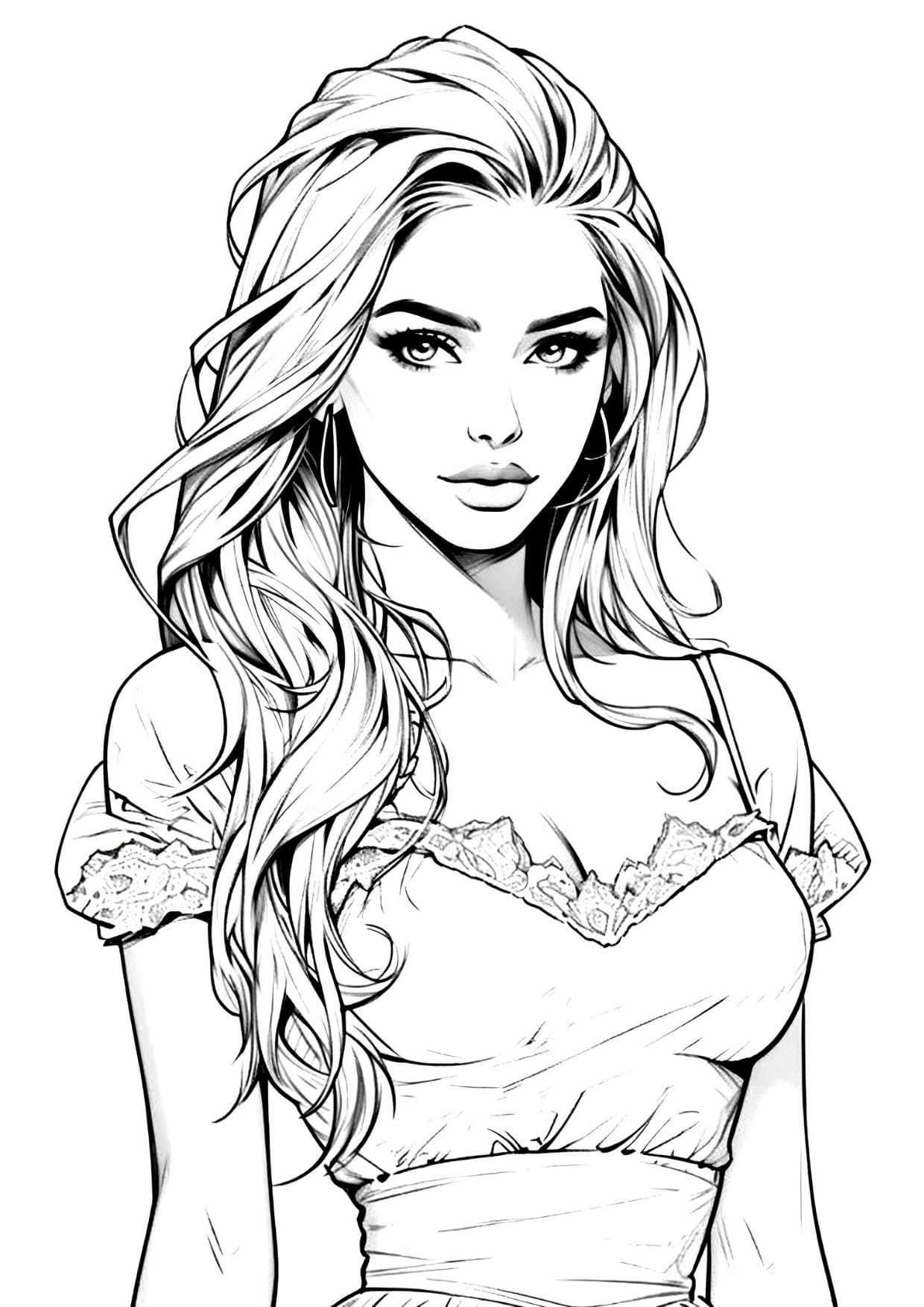 Desenho de Mulher Bonita Para Colorir e Imprimir PDF Grátis