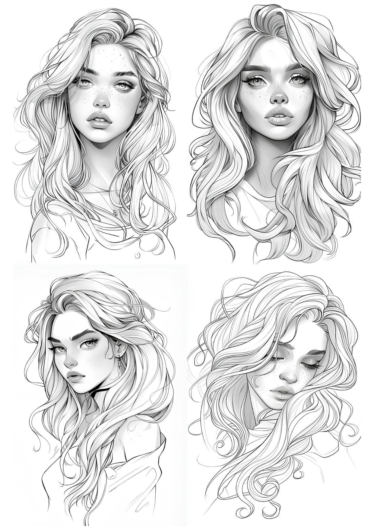 Desenho Rosto de Mulher Bonita Para Colorir e Imprimir PDF