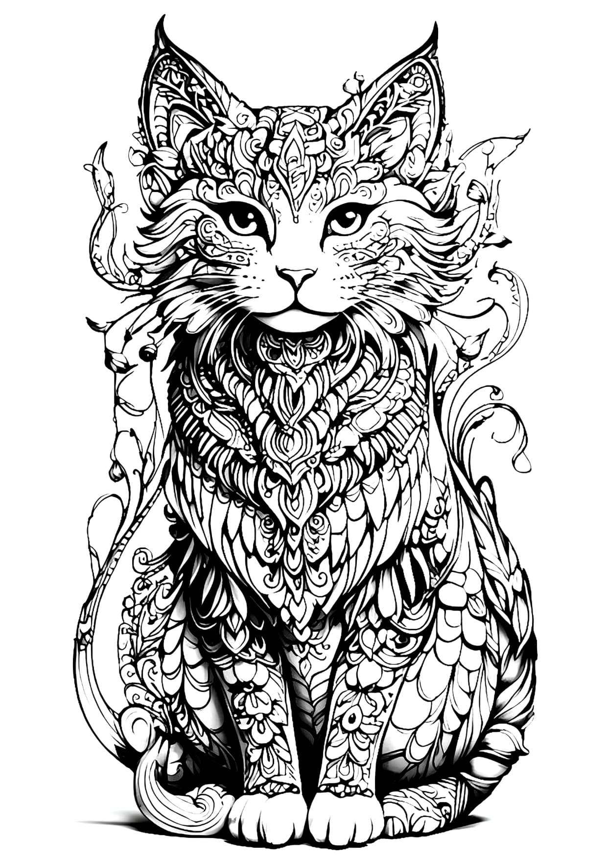 Gato Mandala Animal Para Colorir e Imprimir PDF Grátis