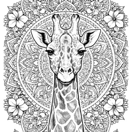 Girafa Mandala Animal Para Colorir e Imprimir PDF Grátis