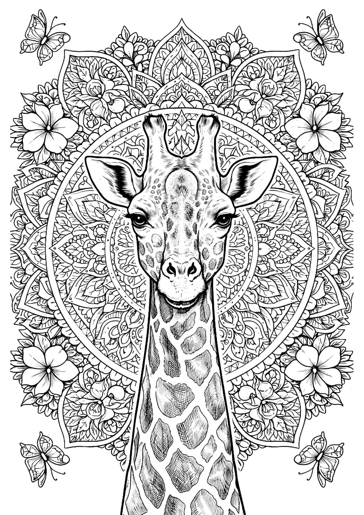 Girafa Mandala Animal Para Colorir e Imprimir PDF Grátis
