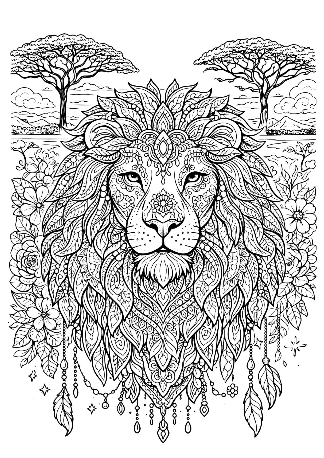Leão Mandala Animal Para Colorir e Imprimir PDF Grátis