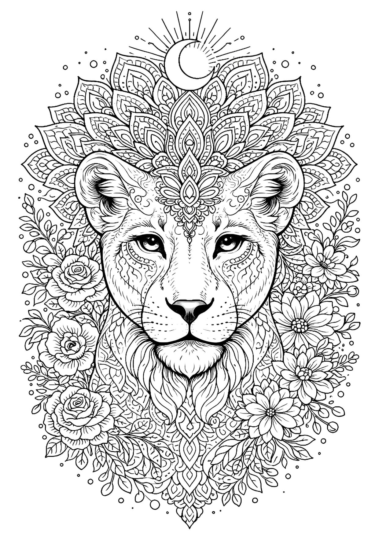 Leoa Mandala Animal Para Colorir e Imprimir PDF Grátis