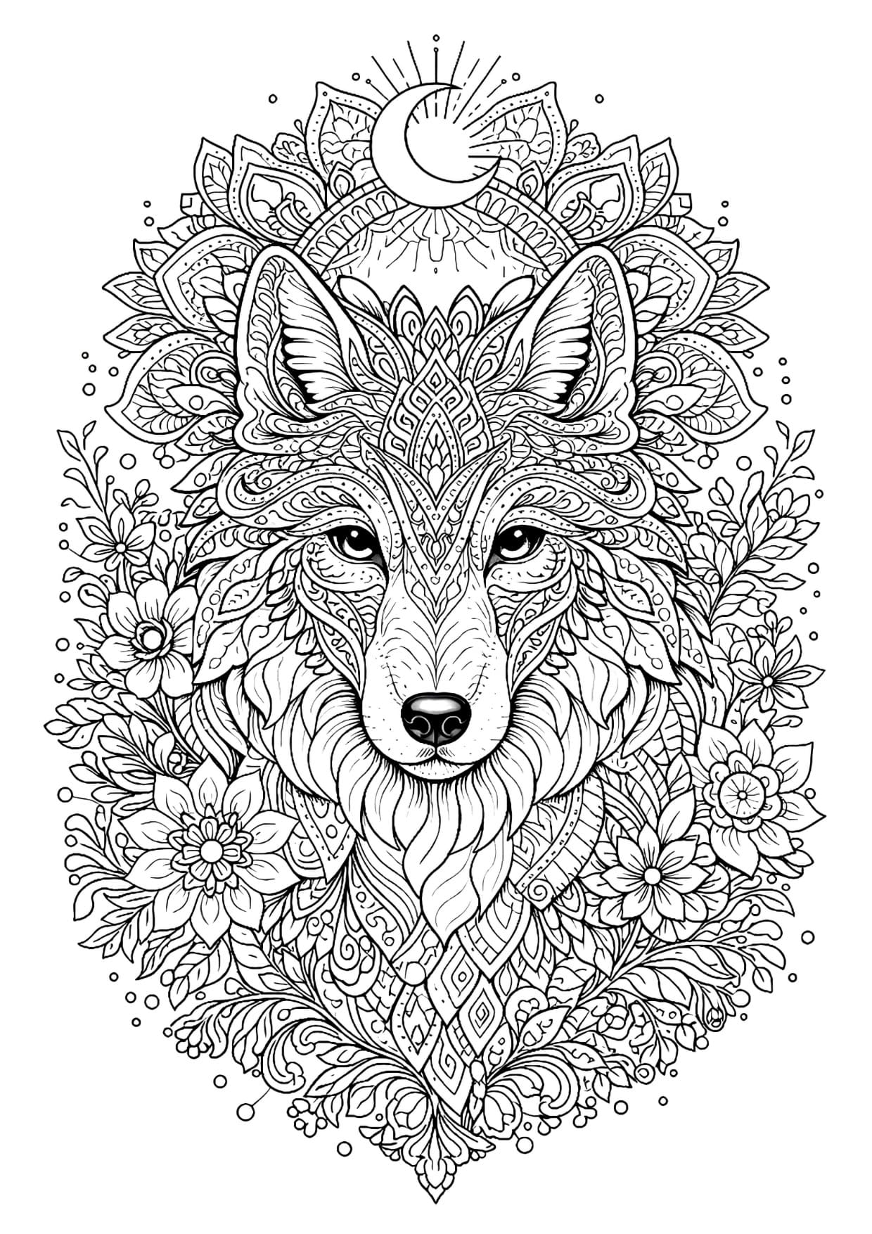 Lobo Mandala Animal Para Colorir e Imprimir PDF Grátis