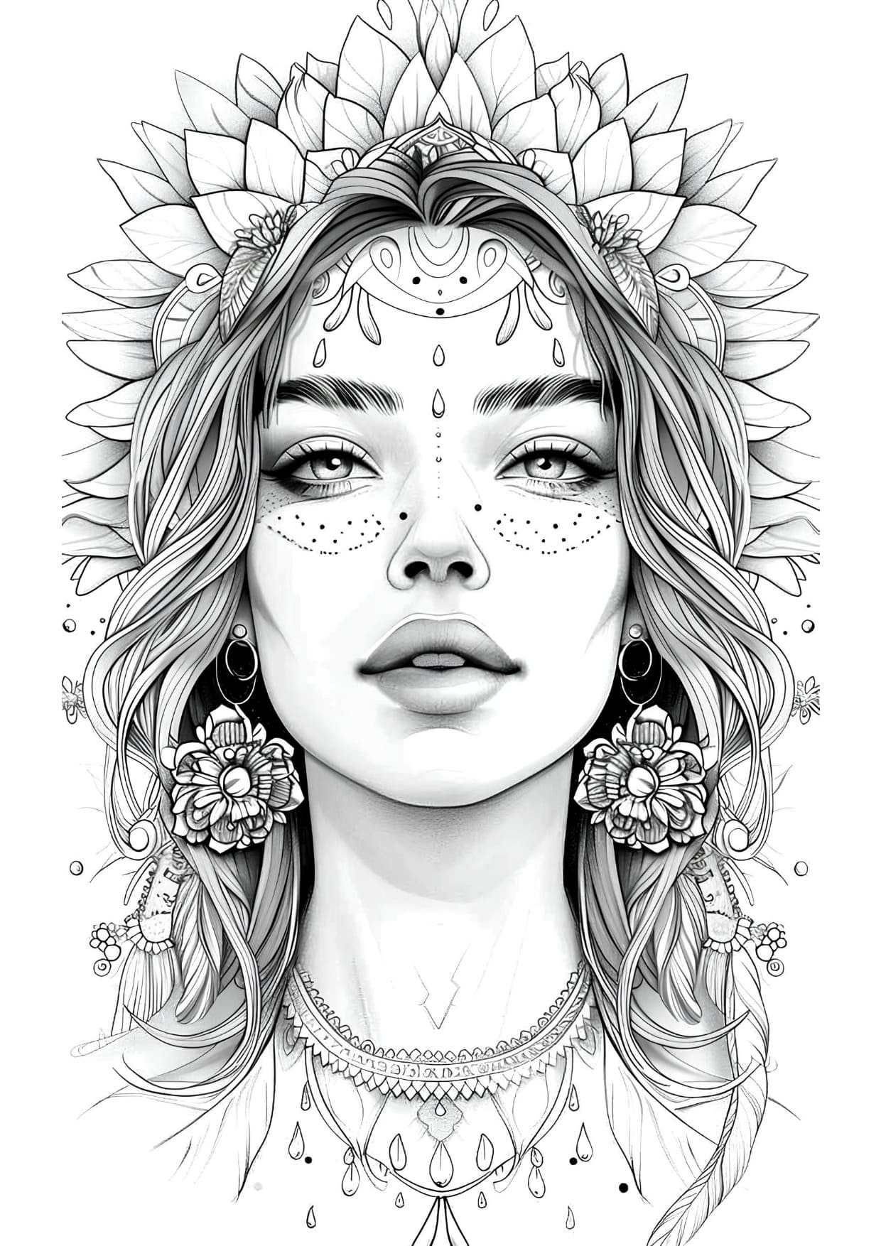 Desenho Mulher Floral Fantasy Para Adultos Colorir PDF