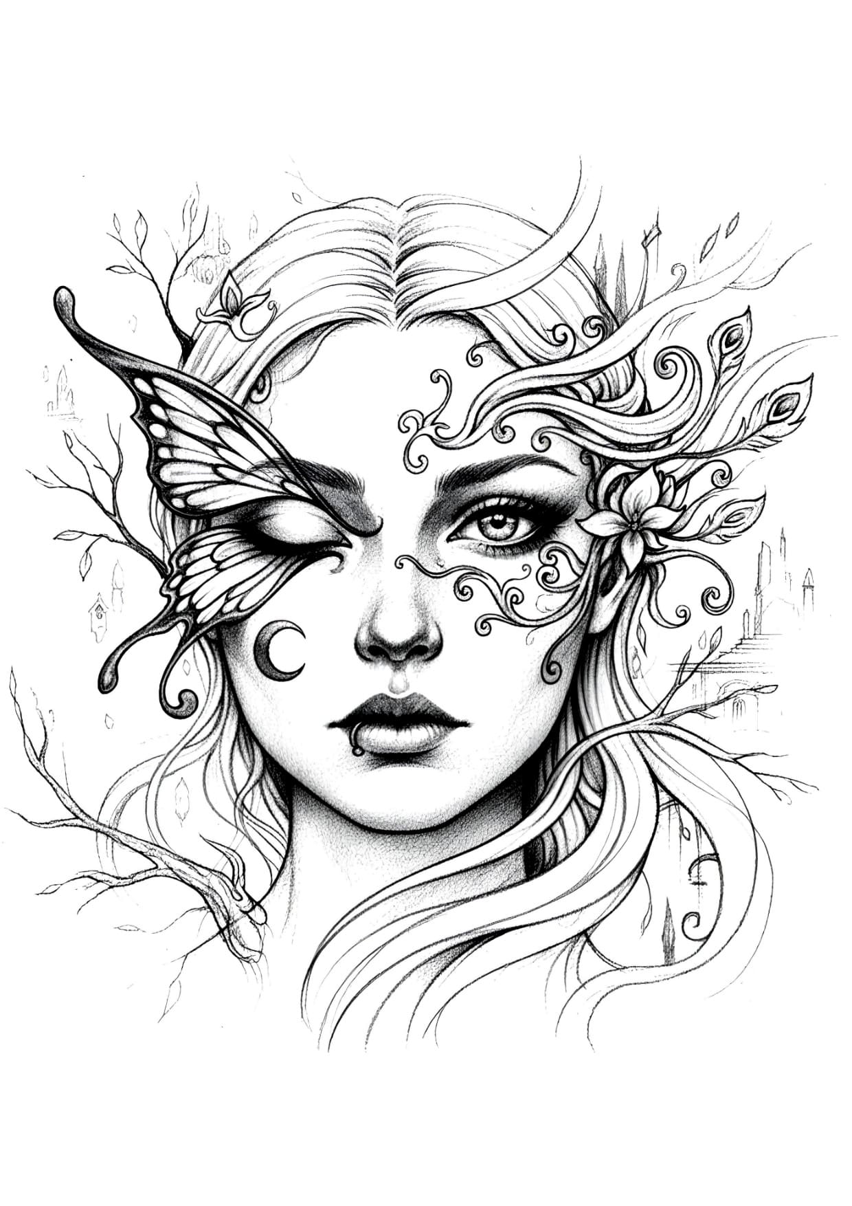 Desenho de Mulher Bonita Fantasy Para Colorir Imprimir PDF