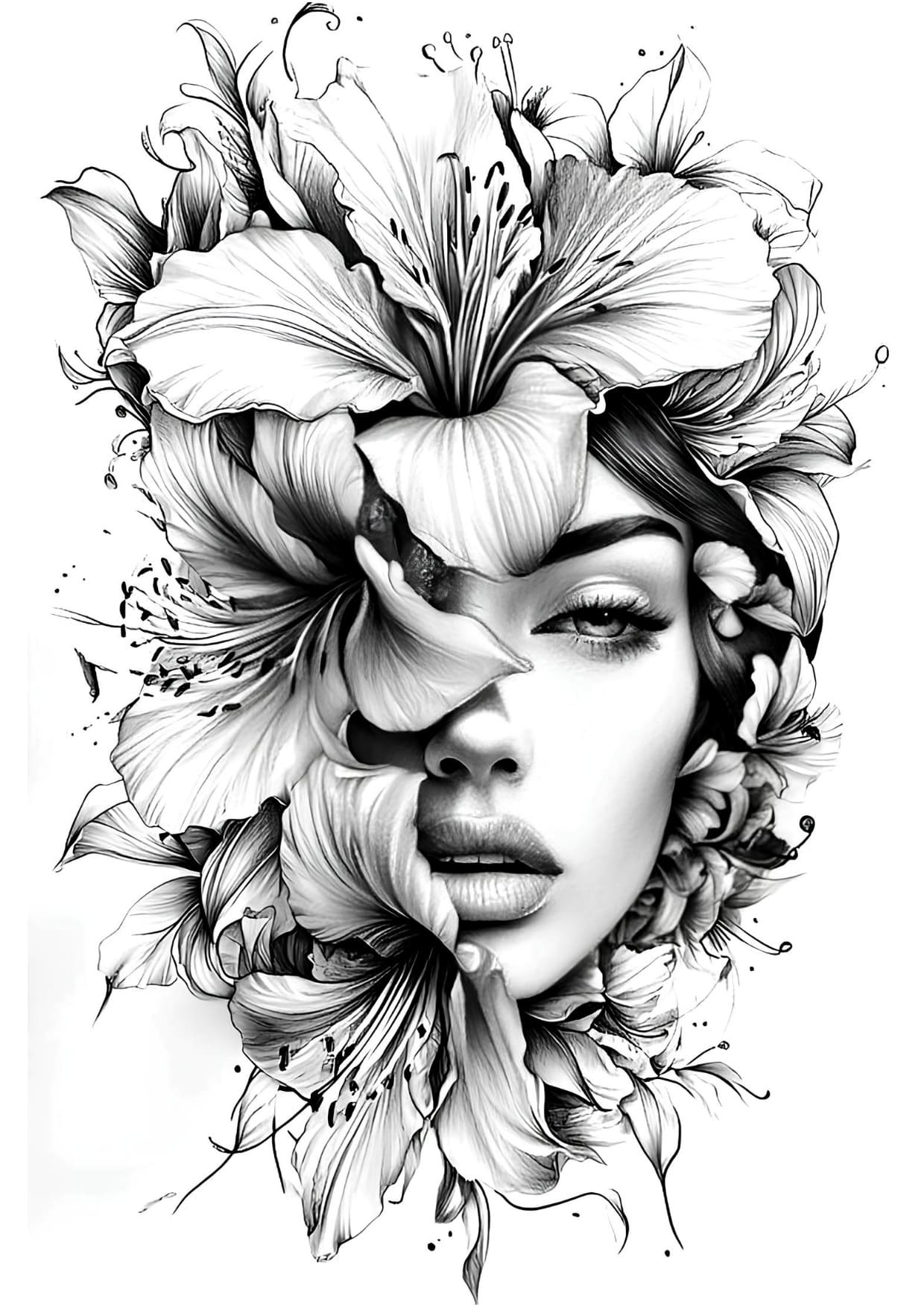 Desenho Mulher Bonita Fantasy Floral Para Colorir PDF