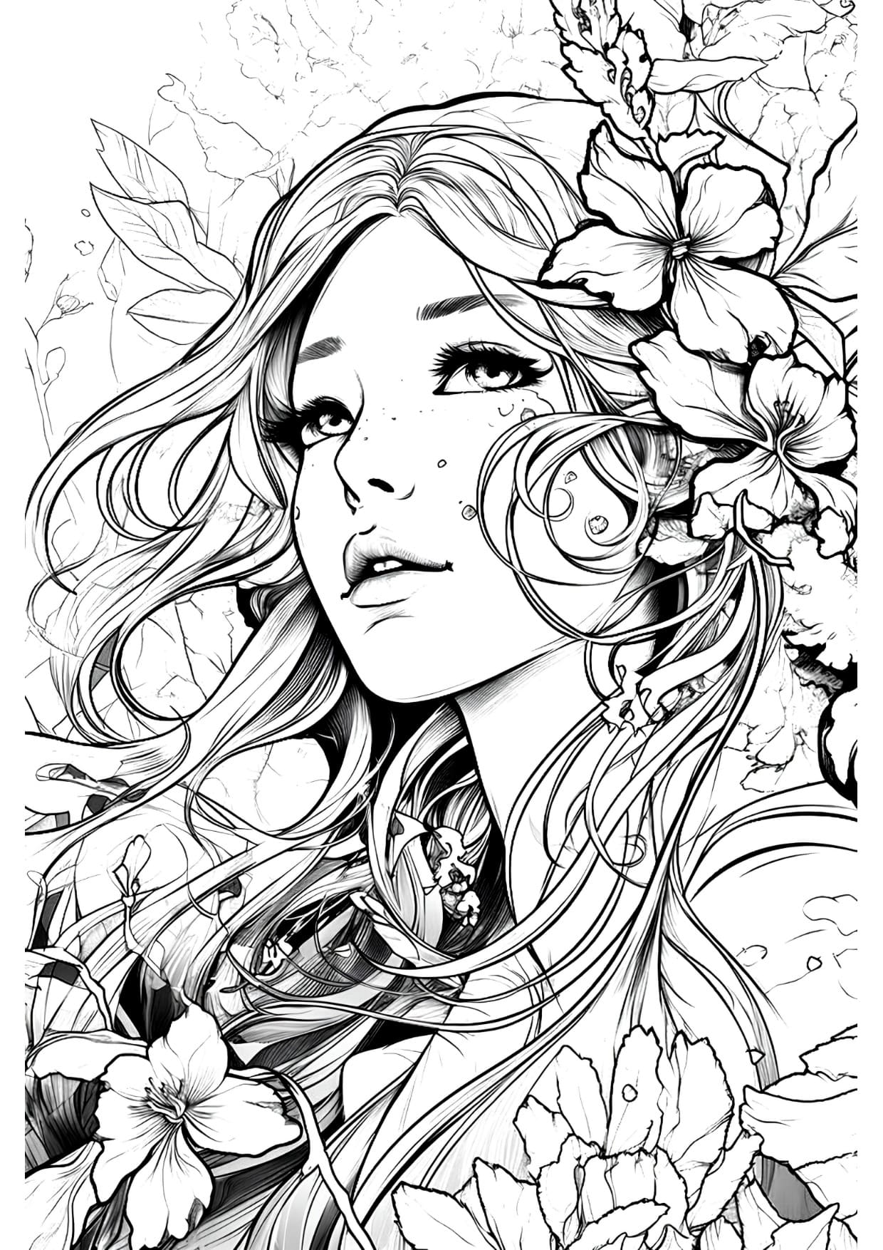 Desenho de Mulher Bonita Fantasy Para Colorir Imprimir PDF