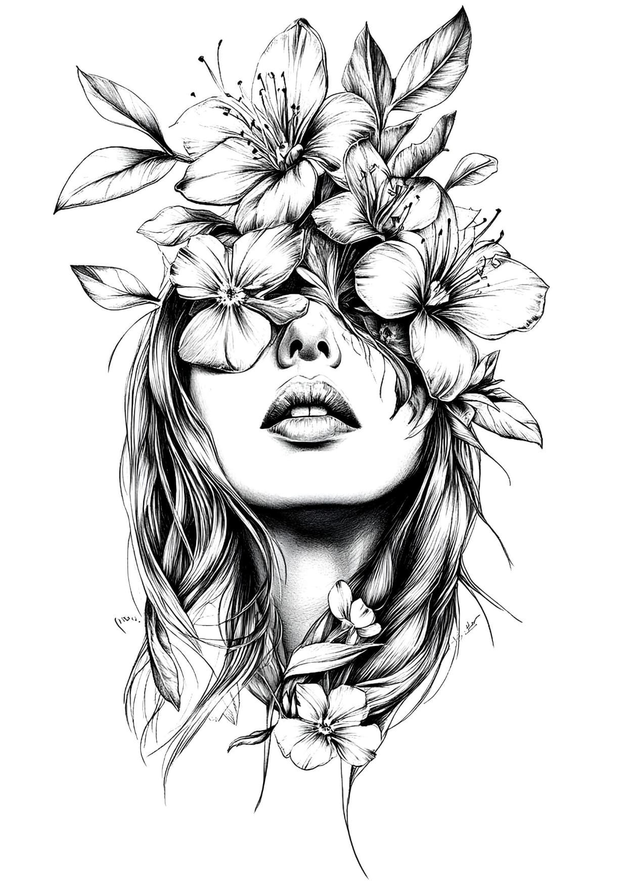 Desenho Mulher Bonita Fantasy Floral Para Colorir PDF