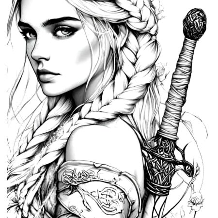 Desenho de Mulher Bonita Guerreira Para Colorir Imprimir PDF