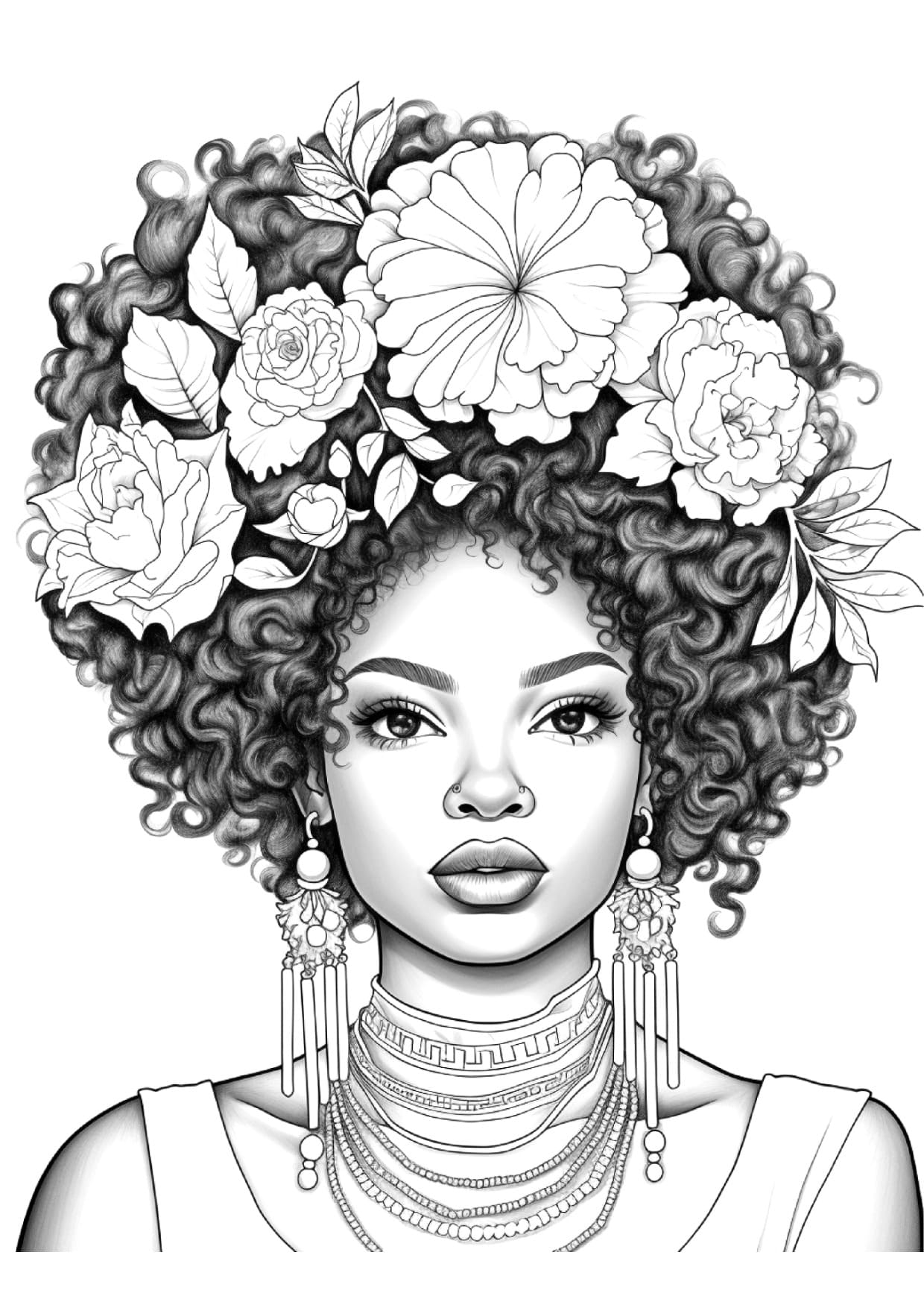 Desenho de Mulher Bonita Negra Para Colorir Imprimir PDF