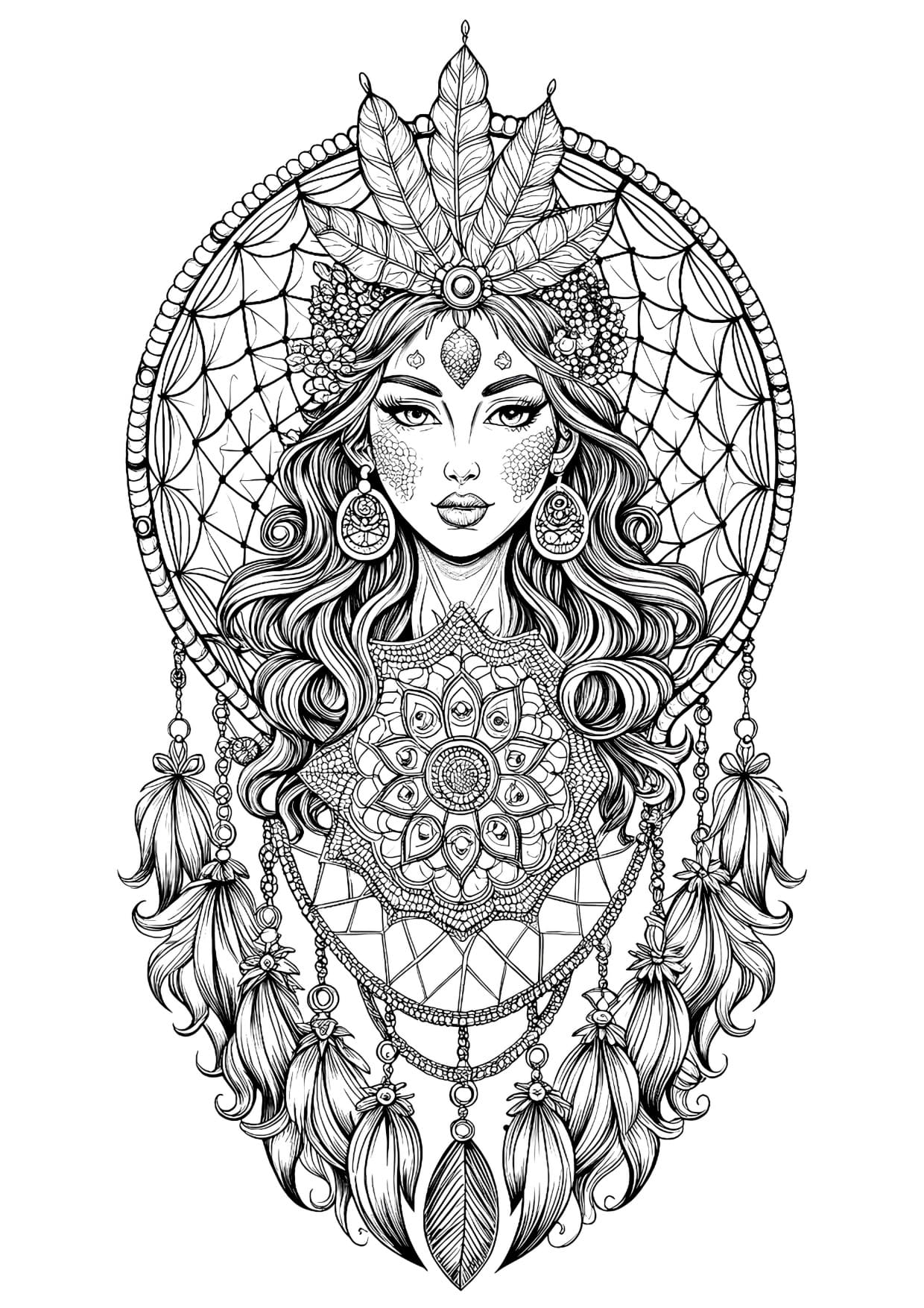Filtro dos Sonhos Mandala Para Colorir e Imprimir PDF Grátis